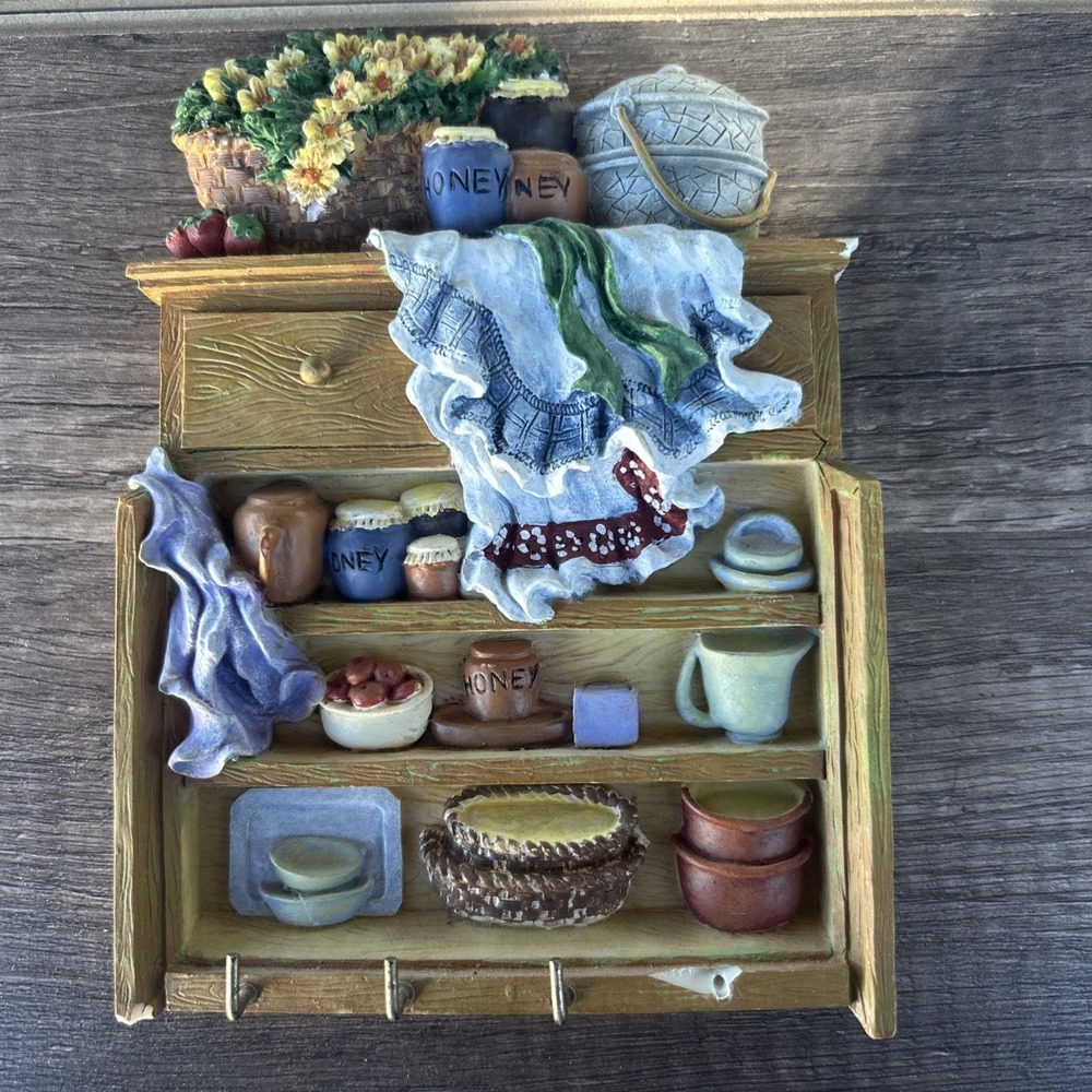 Vintage Style Country‎ Kitchen Key Holder Wall Plaque Shelf Honey Jars Basket